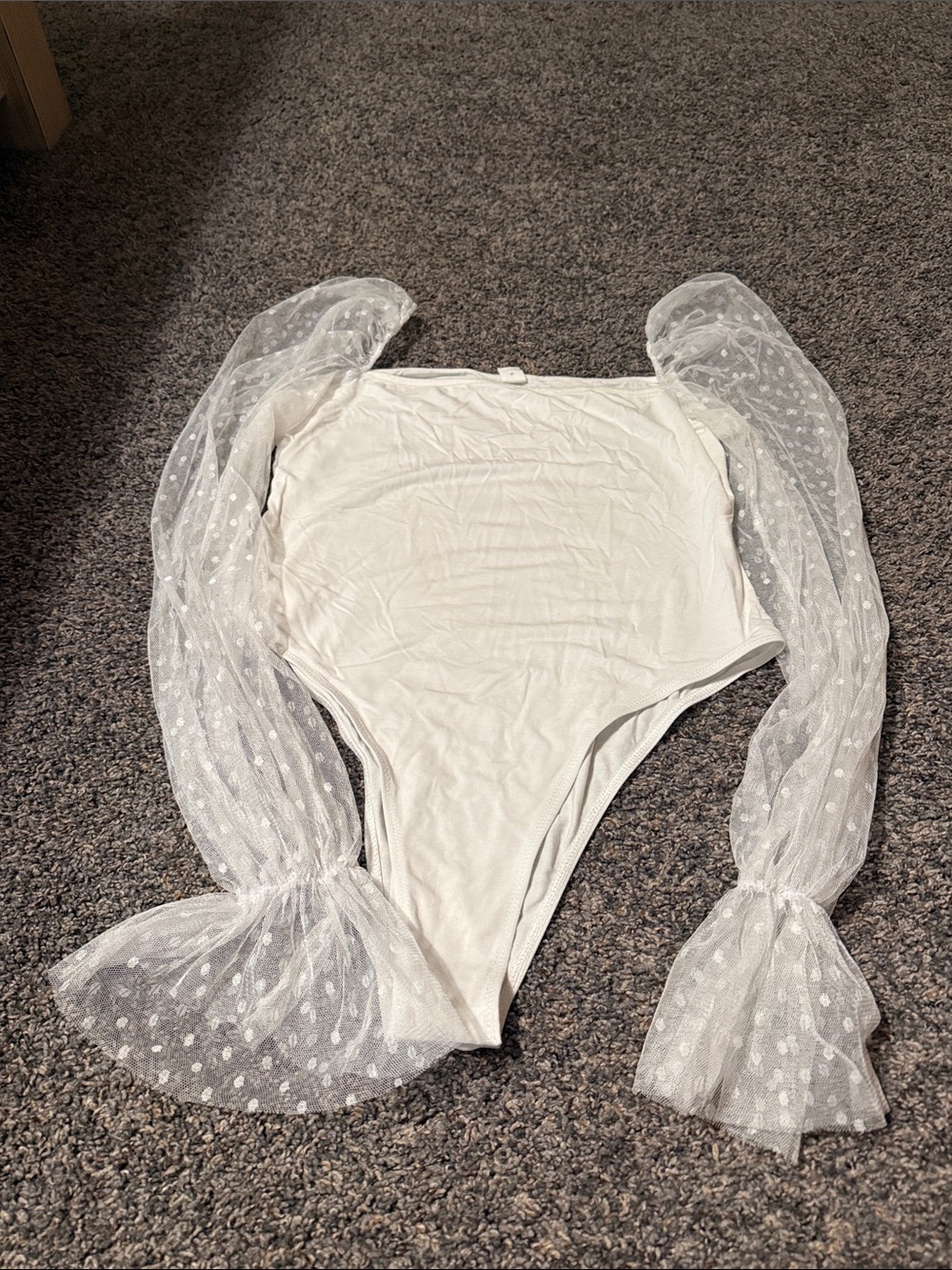 H&M White Polka Dot Tulle Sleeve Bodysuit